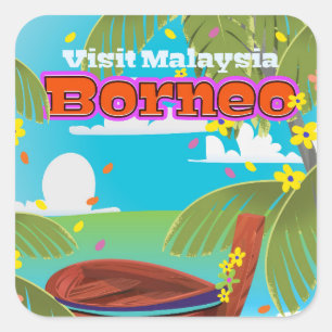 Borneo eiland vakantie reisposter. vierkante sticker
