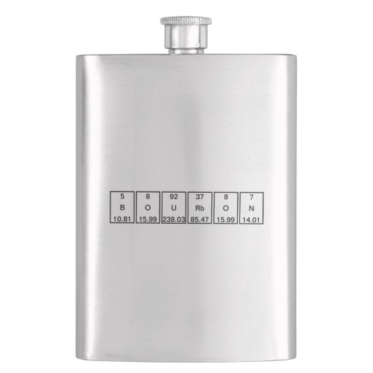 Boronzuurstof Uranium Rubidium Stikstof (BOURbON) Heupfles (Voorkant)