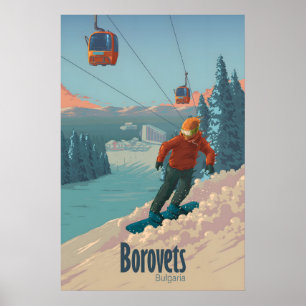 Borovets Bulgarie Affiche de voyage pour le snowbo