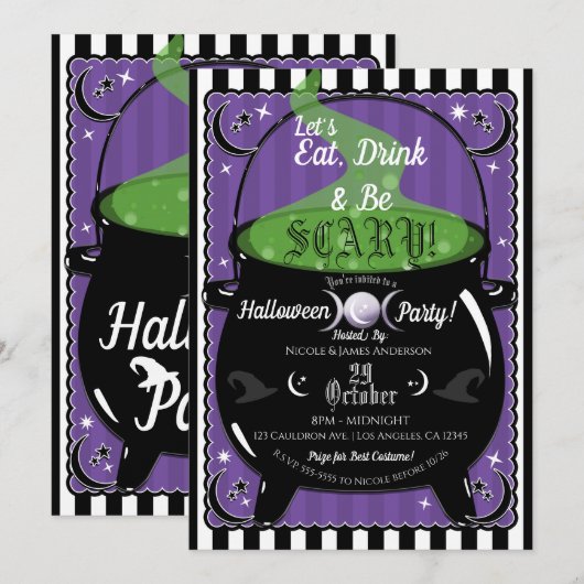 Borrelende Heksenkotel Sfeervol Heksenfeest met Ha Kaart (Voorkant / Achterkant)