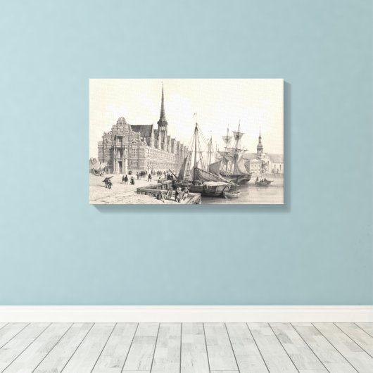 Borsen en Christianborg Palace Canvas Afdruk (Insitu (Houten vloer))