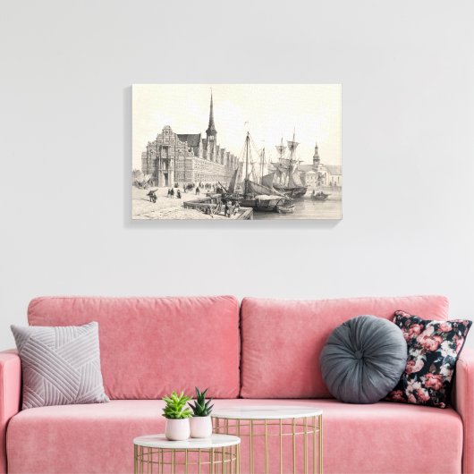 Borsen en Christianborg Palace Canvas Afdruk (Insitu (Woonkamer))