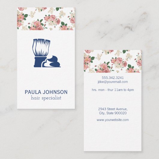 Borstel en Scheercreme Bloemmotief Visitekaartje (Voorkant / Achterkant)