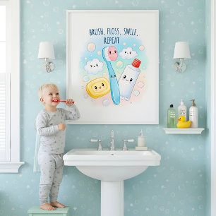 Borstel, Flos, Spoel, Was Kinderen Badkamer Muur K Poster