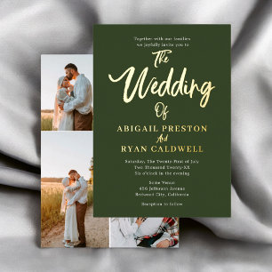 Borstel kalligrafie 4 foto minimalistische bruilof folie uitnodiging