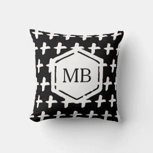 Borstel kruis zwart en wit kussen monogram
