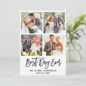 Borstel Script beste dag ooit bruiloft 4 foto Bedankkaart (Staand voorkant)