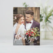 Borstel script bruid & bruidegom foto overlay brui bedankkaart (Staand voorkant)