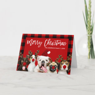 Borstel Script Christmas Dogs Rood Plaid Gevouwen Feestdagen Kaart