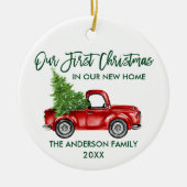 Borstel Script Eerste Kerstmis Nieuwe Home Truck F Keramisch Ornament (Voorkant)