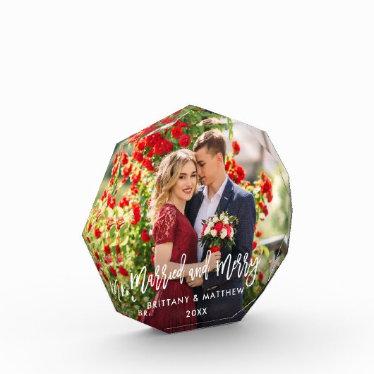 Borstel Script Getrouwd & Vrolijk Foto Bruiloft Oc (Links)