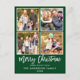 Borstel Script Green Family 4 FotoKerstmis Briefkaart