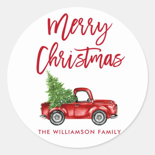 Borstel Script Kerst  Truck Envelope Seal Ronde Sticker (Voorkant)