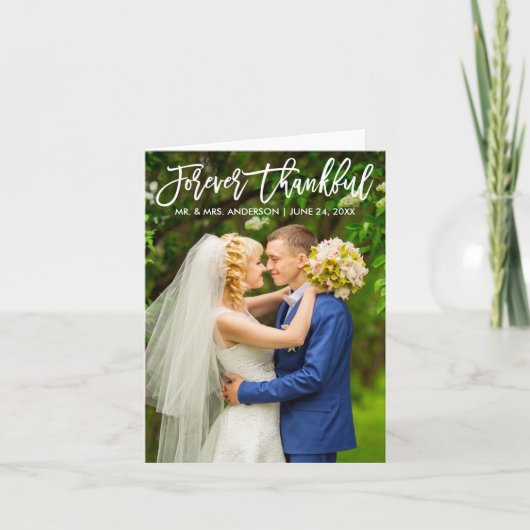 Borstel Script Modern Forever Dankbaar Bruiloft No Bedankkaart (Voorkant)