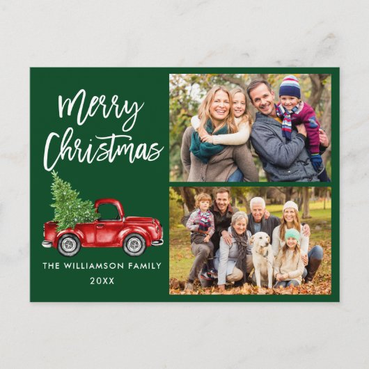 Borstel Script  Truck 2 foto Kerstmis Groen Briefkaart (Voorkant)