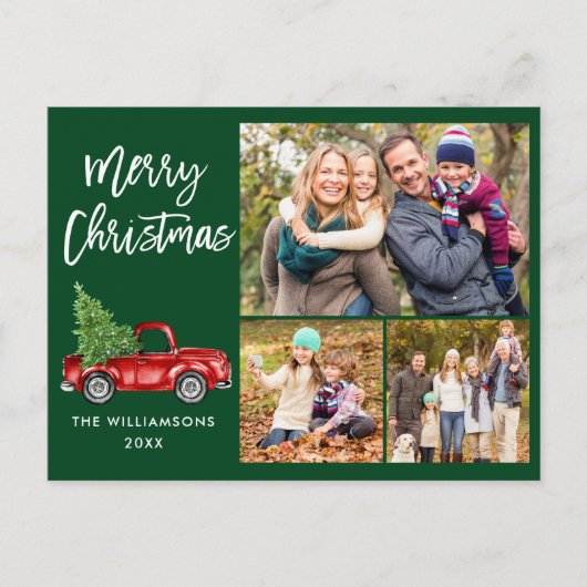 Borstel Script  Truck 3 Foto Kerstmis Groen Briefkaart (Voorkant)