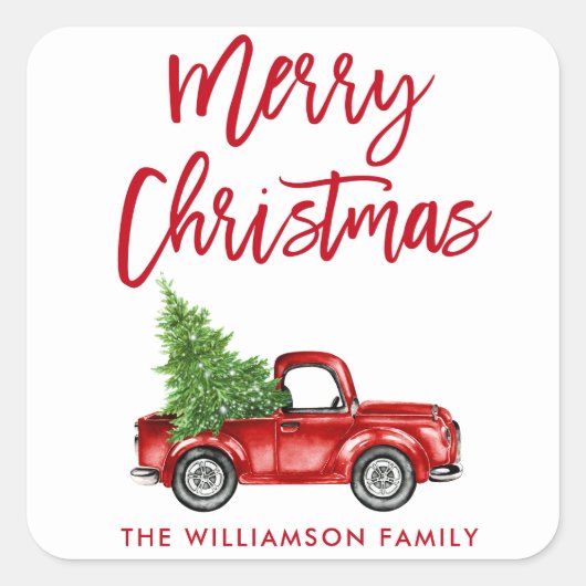 Borstel Script  Truck Christmas Envelope Seal Vierkante Sticker (Voorkant)