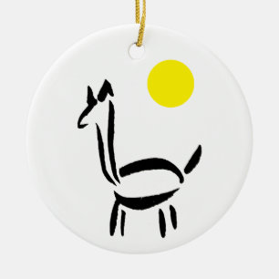 Borstel tekening Lama Alpaca Dier met Zon Keramisch Ornament
