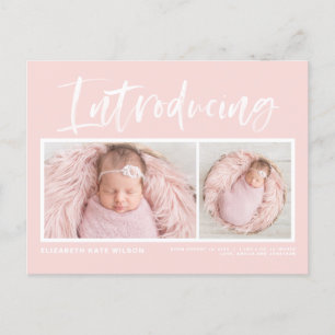 Borstelkalligrafie Blush Roze foto Collage geboort Aankondigingskaart