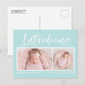 Borstelkalligrafie Licht Blauwe foto Kollage geboo Aankondigingskaart (Voorkant / Achterkant)