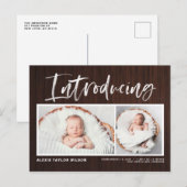 Borstelkalligrafie Rustic Wood Fotocollage geboort Aankondigingskaart (Voorkant / Achterkant)