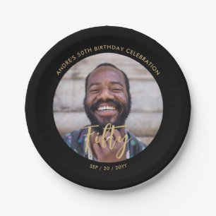 Borstellettering Aangepaste foto 50ste verjaardags Papieren Bordje