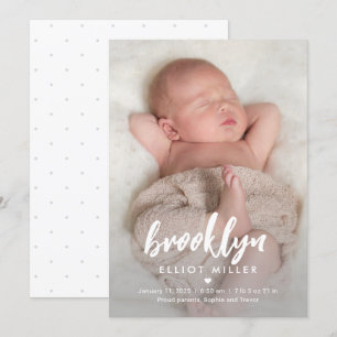 Borstelnaam Moderne geboorteaankondiging Baby Feestdagenkaart