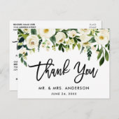 Borstelschrift Groen Witte Bloem Bruiloft Bedankt Briefkaart (Voorkant / Achterkant)