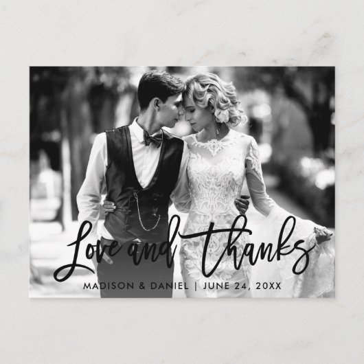 Borstelschrift Liefde Dank Zwart en Wit Foto Briefkaart (Voorkant)