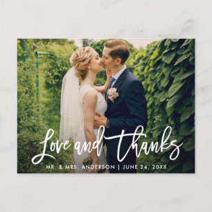 Borstelscript Bruiloftsfoto Liefde en Dank Modern Briefkaart