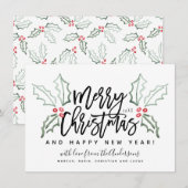Borstelscript Christmas Hollies Feestdagenkaart (Voorkant / Achterkant)