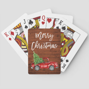Borstelscript Merry Christmas Truck Wood Pokerkaarten