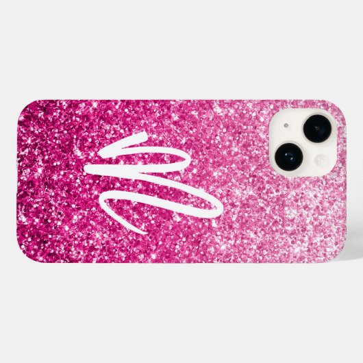 Borstkalligrafie Monogram Luxe Roze Ombre Case-Mate iPhone Case (Achterkant (horizontaal))