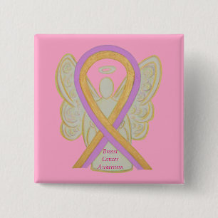 Borstkanker Angel Hot Pink Awareness Ribbon Pins Vierkante Button 5,1 Cm