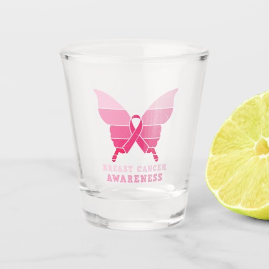 Borstkanker Awareness Butterfly – Roze lint Shot Glas (Voorkant)
