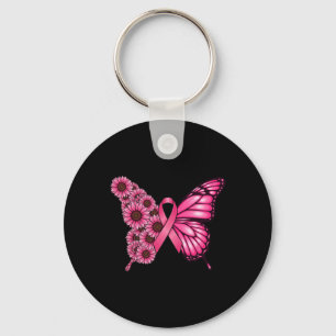 Borstkanker Awareness Butterfly Sunflower Pink R Sleutelhanger