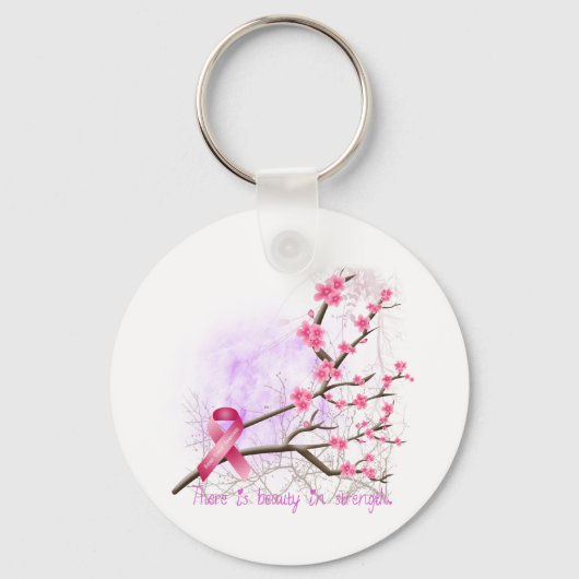 Borstkanker Awareness Cherry Blossom Sleutelhanger (Voorkant)