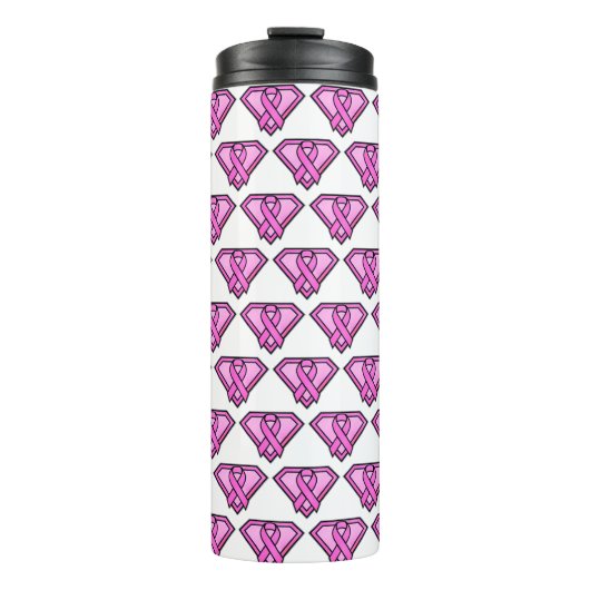 Borstkanker Awareness Diamond Logo White Thermosbeker (Voorkant)