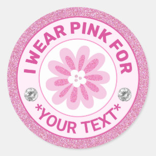 Borstkanker Awareness Lint Ik draag Roze voor Ronde Sticker
