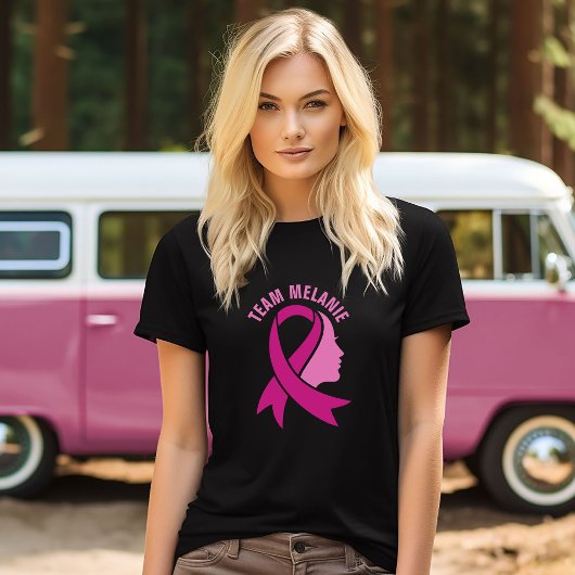 Borstkanker Awareness Ribbon Aangepaste Naam Tekst T-shirt