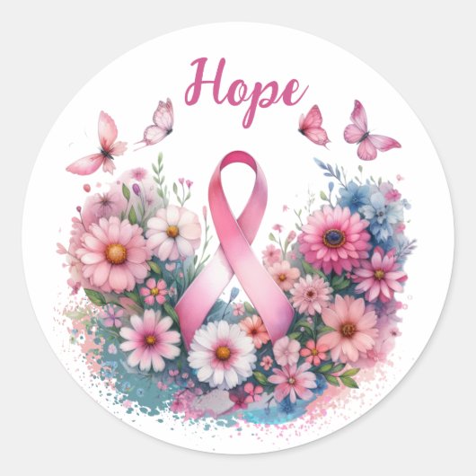 Borstkanker Awareness Ribbon Ronde Sticker (Voorkant)