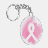 Borstkanker Awareness Ribbon Waterverf Sleutelhanger (Voorkant Links)
