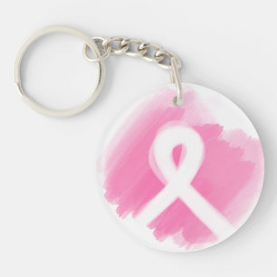 Borstkanker Awareness Ribbon Waterverf Sleutelhanger