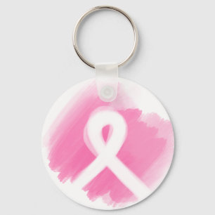 Borstkanker Awareness Ribbon Waterverf Sleutelhanger