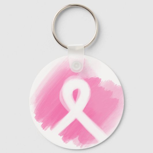 Borstkanker Awareness Ribbon Waterverf Sleutelhanger (Voorkant)