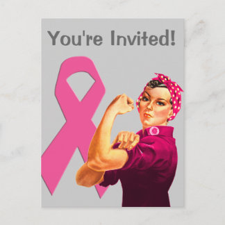 Borstkanker Awareness Rosie the Riveter Uitnodiging Briefkaart