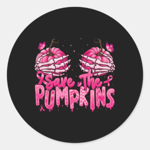 Borstkanker Bewaar de pompoenen Roze lint Herfst S Ronde Sticker