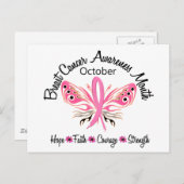 Borstkanker Bewustmafhankelijkmaand Boterfly 3.2 Briefkaart (Voorkant / Achterkant)