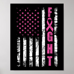 Borstkanker Bewustmaking American Flag Fight Pink  Poster