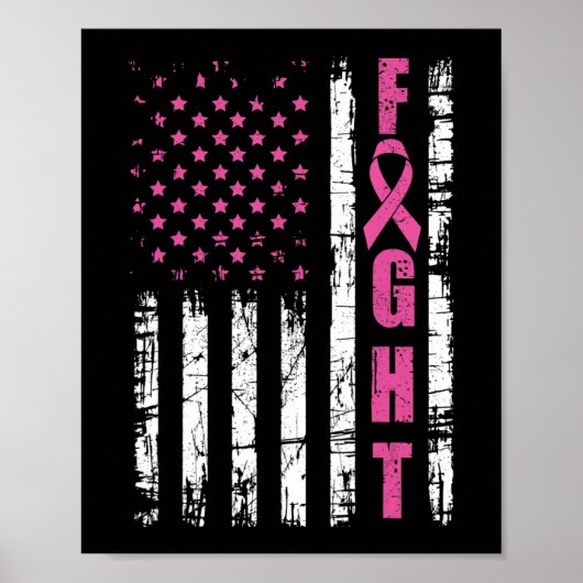 Borstkanker Bewustmaking American Flag Fight Pink Poster (Voorkant)